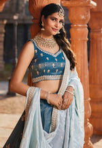 Load image into Gallery viewer, Blue Tissue Lehenga Choli For Wedding
