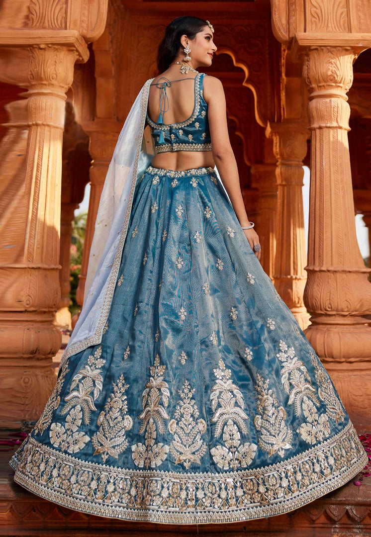 Blue Tissue Lehenga Choli For Wedding