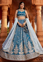 Load image into Gallery viewer, Blue Tissue Lehenga Choli For Wedding
