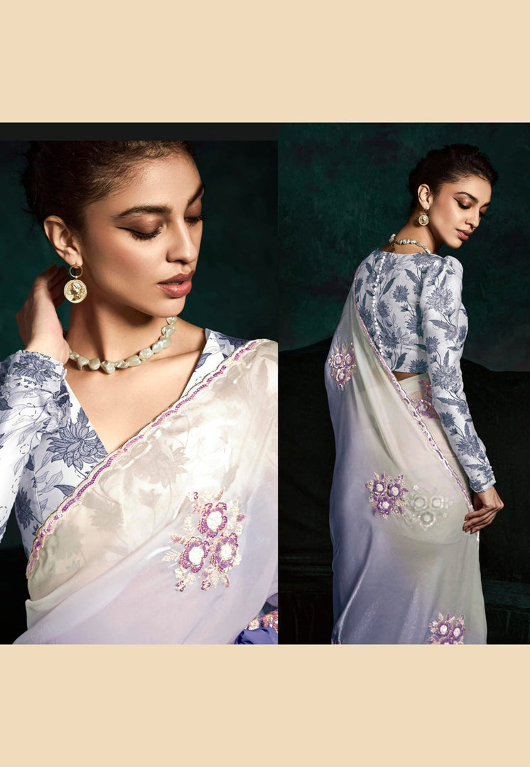 Blue Tissue Saree With Blouse