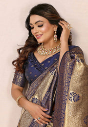 Blue Tissue Silk Saree With Blouse