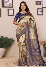 Load image into Gallery viewer, Blue Tissue Silk Saree With Blouse
