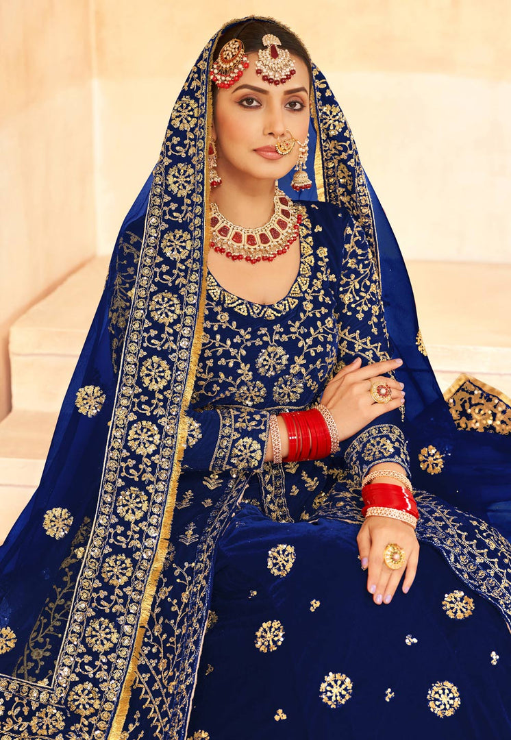 Blue Velvet Indo Western Lehenga Choli