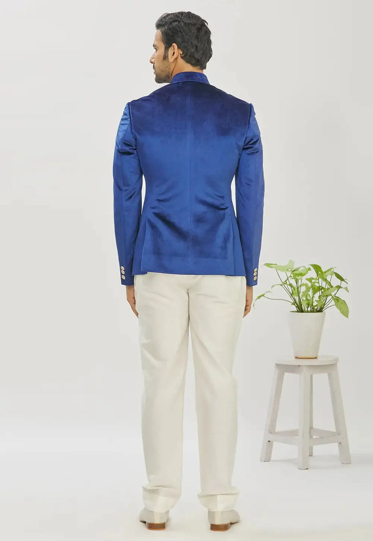 Blue Velvet Jodhpuri Suit