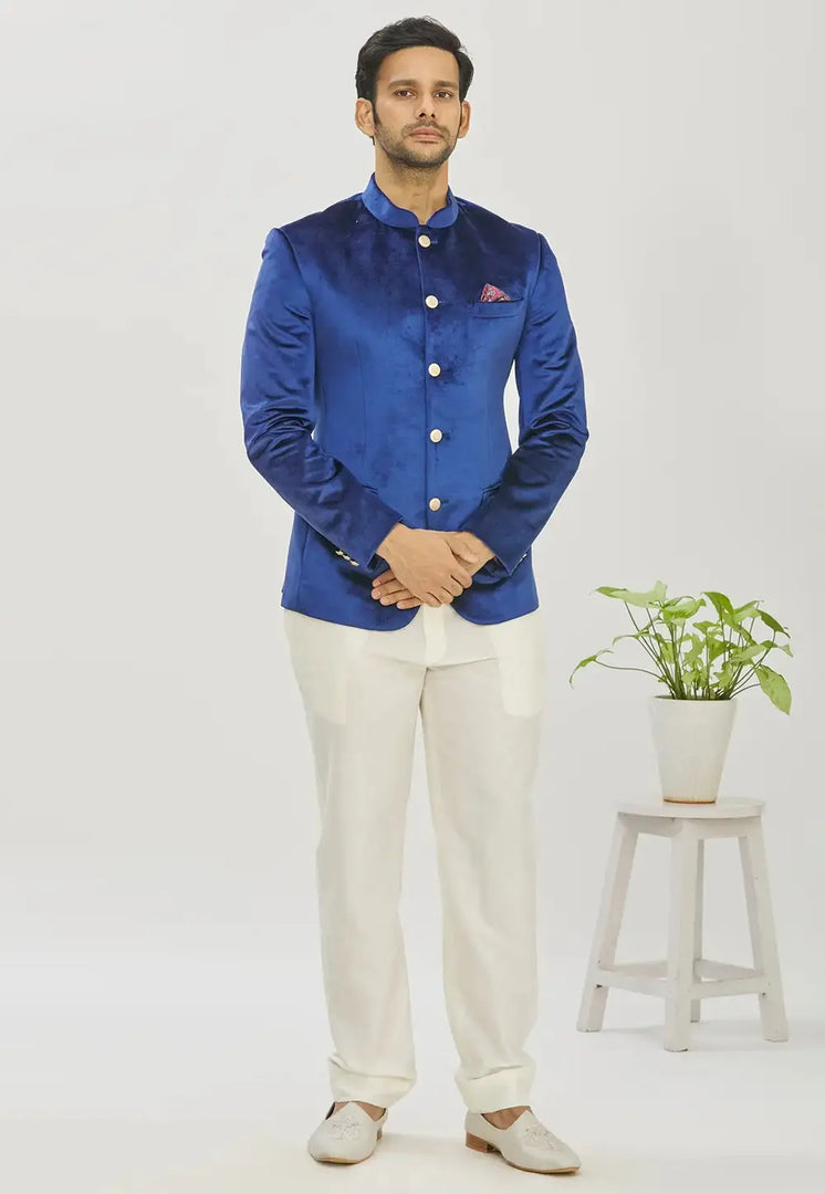 Blue Velvet Jodhpuri Suit
