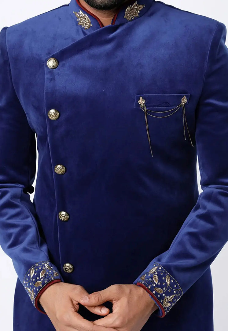 Blue Velvet Jodhpuri Suit