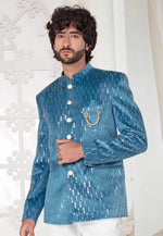 Load image into Gallery viewer, Blue Velvet Jodhpuri Suit
