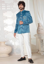 Load image into Gallery viewer, Blue Velvet Jodhpuri Suit
