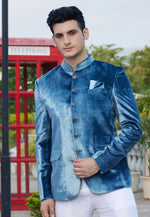 Load image into Gallery viewer, Blue Velvet Jodhpuri Suit
