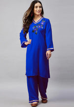 Load image into Gallery viewer, Blue Velvet Kurta Set With Palazzo
