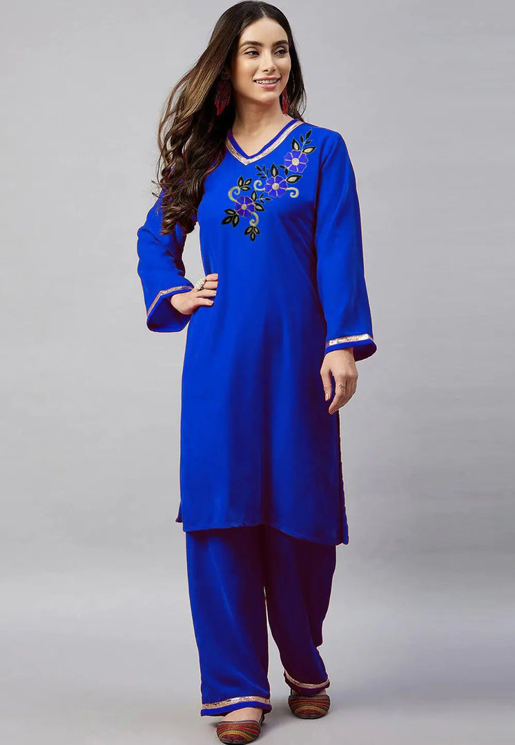 Blue Velvet Kurta Set With Palazzo