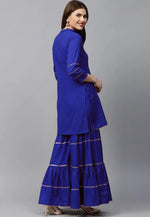 Load image into Gallery viewer, Blue Velvet Kurta Set With Palazzo
