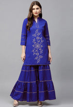 Load image into Gallery viewer, Blue Velvet Kurta Set With Palazzo
