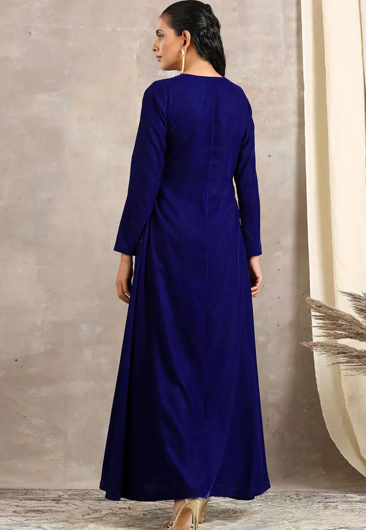 Blue Velvet Kurta Set With Pant