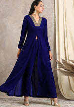 Load image into Gallery viewer, Blue Velvet Kurta Set With Pant
