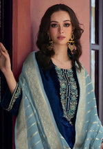 Load image into Gallery viewer, Blue Velvet Pant Style Suit
