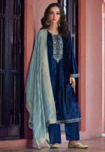 Load image into Gallery viewer, Blue Velvet Pant Style Suit
