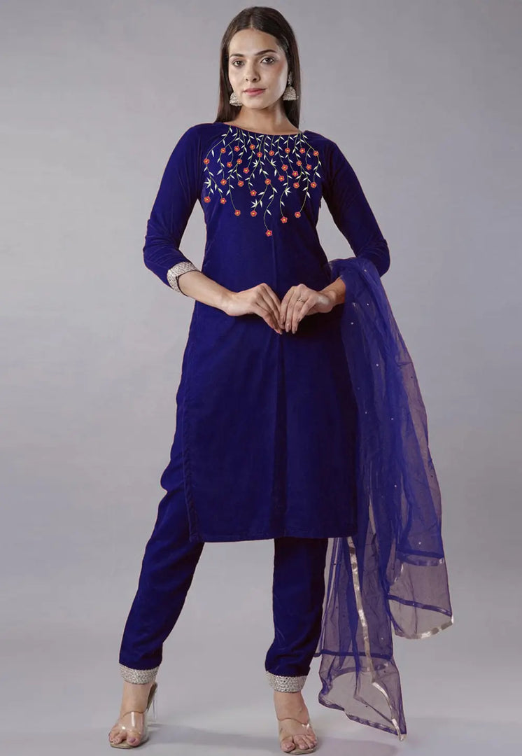 Blue Velvet Readymade Pant Style Suit