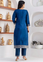 Load image into Gallery viewer, Blue Viscose Jacquard Readymade Pakistani Suit
