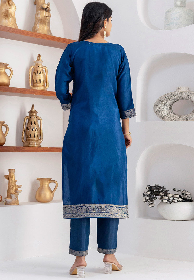 Blue Viscose Jacquard Readymade Pakistani Suit