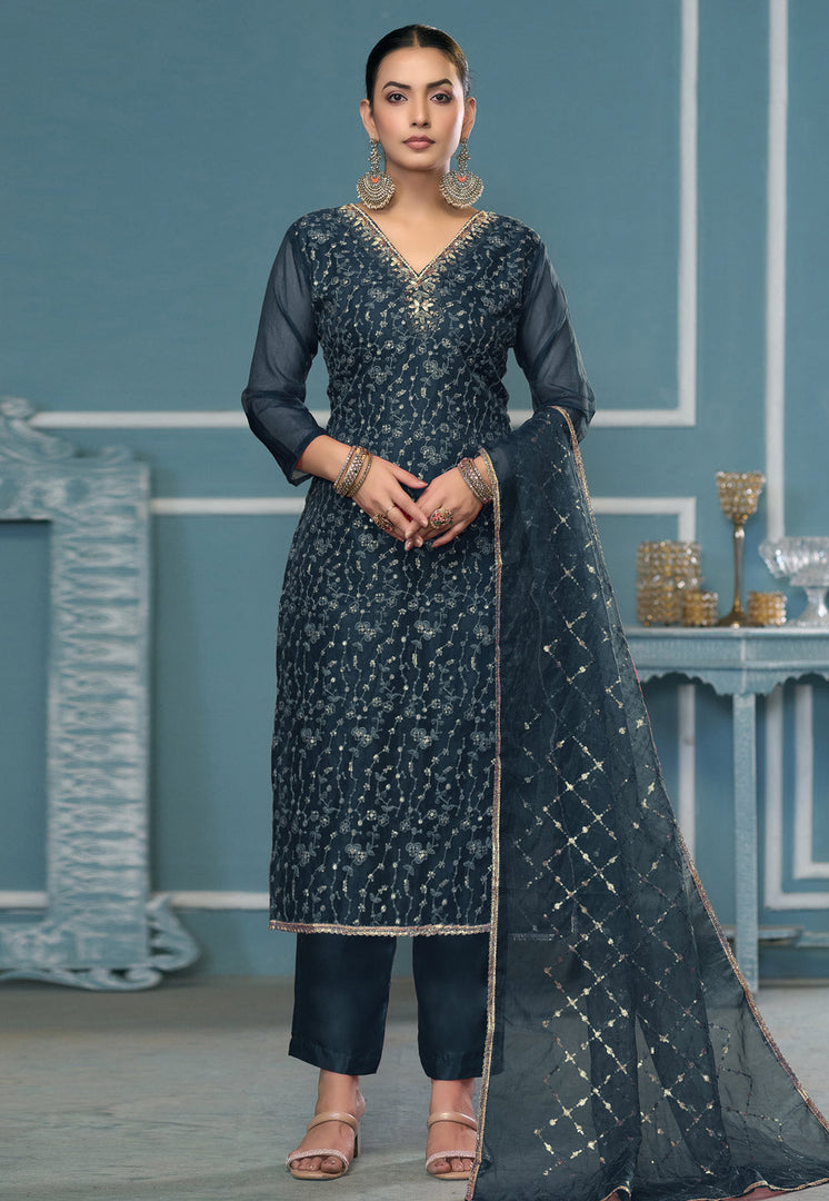 Blue Viscose Pant Style Suit