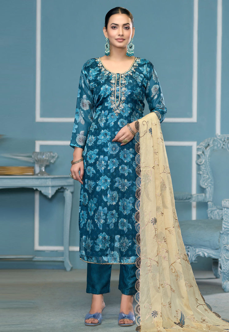 Blue Viscose Pant Style Suit