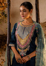 Load image into Gallery viewer, Blue Viscose Rayon Readymade Pant Style Suit
