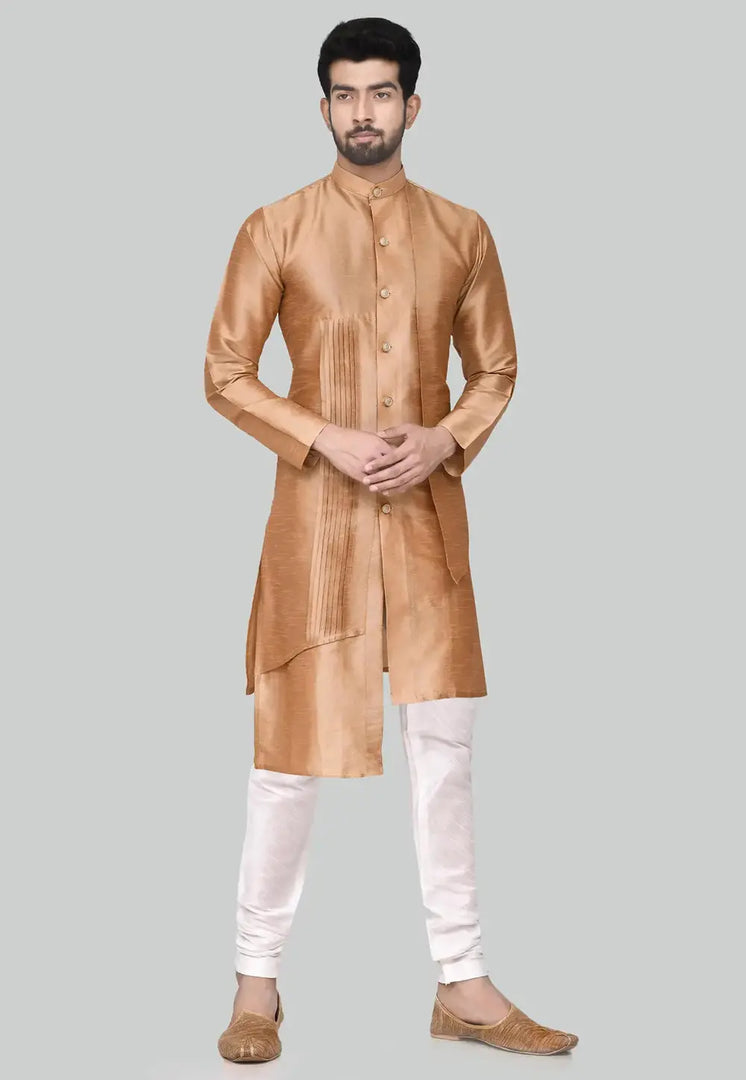 Brown Art Silk Indo Western Suit