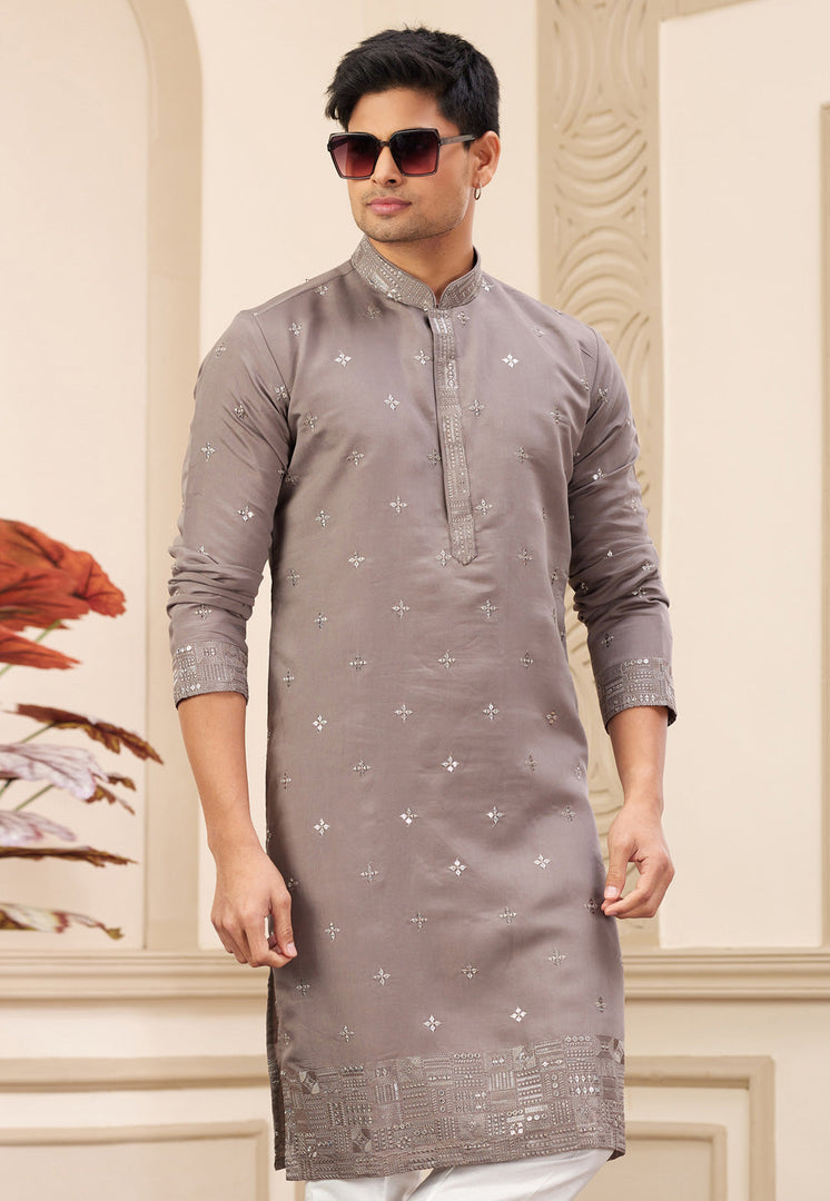 Brown Art Silk Kurta Pajama