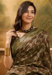 Brown Banarasi Jacquard Saree