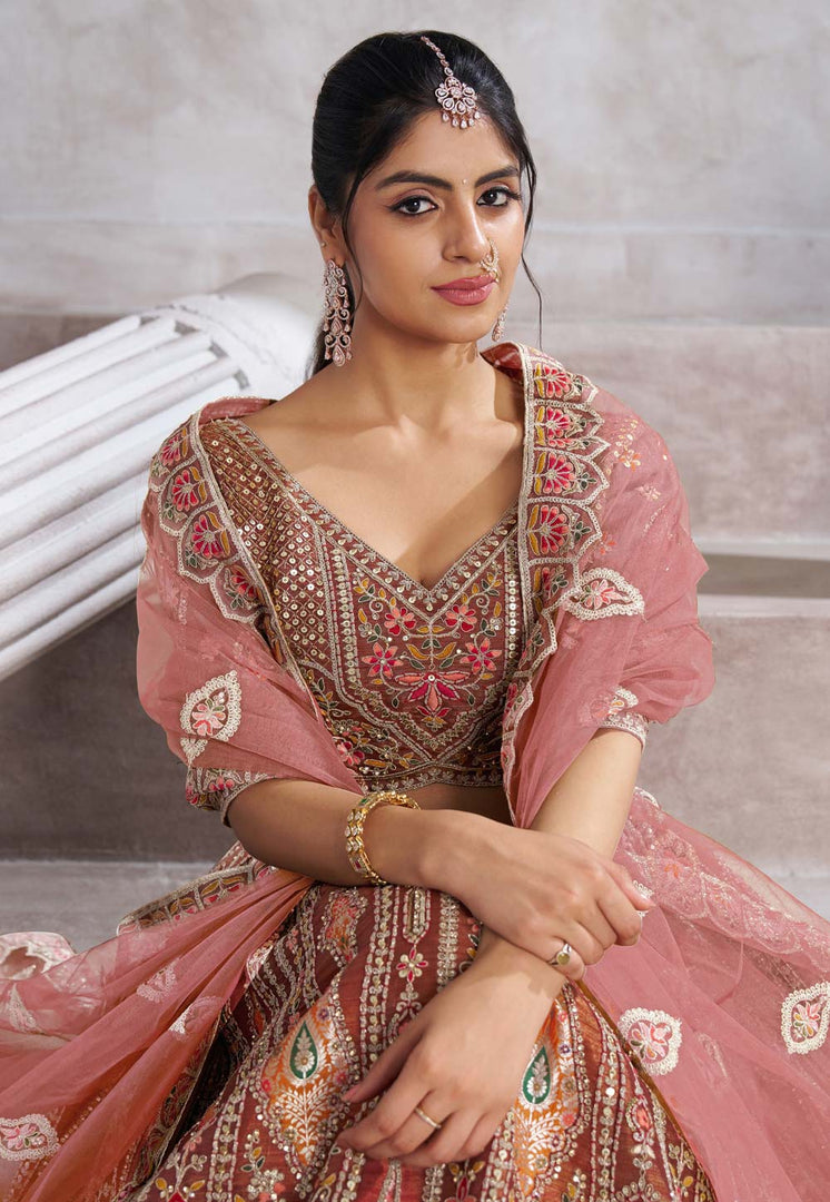Brown Banarasi Silk Lehenga Choli For Wedding
