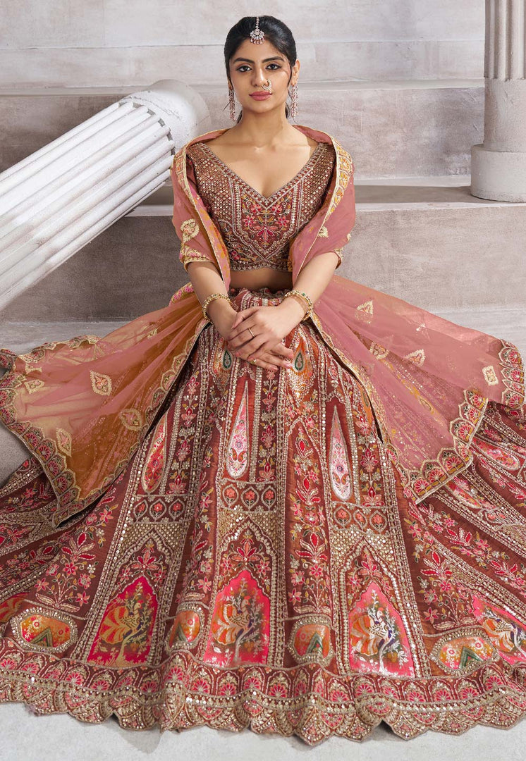 Brown Banarasi Silk Lehenga Choli For Wedding