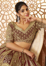 Load image into Gallery viewer, Brown Banarasi Silk Lehenga Choli
