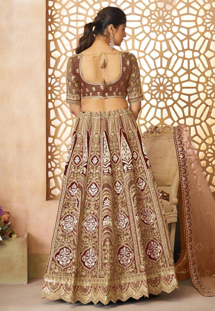 Brown Banarasi Silk Lehenga Choli