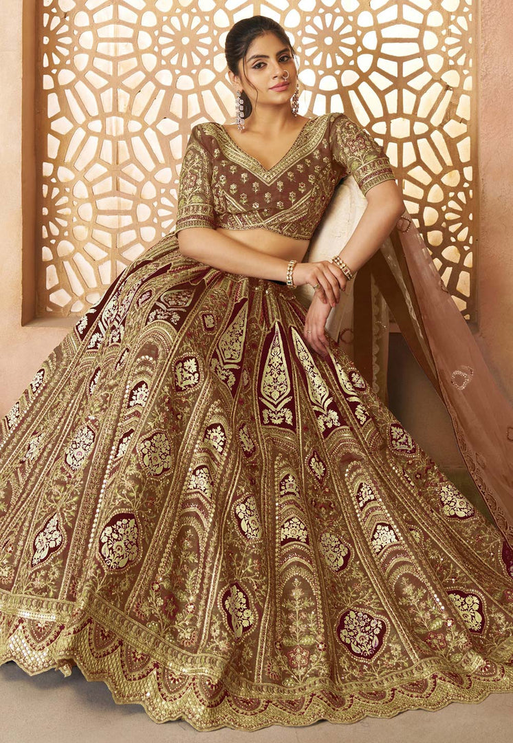 Brown Banarasi Silk Lehenga Choli