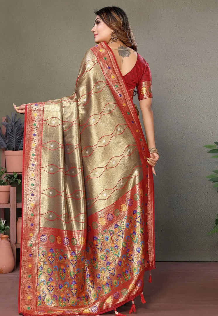 Brown Banarasi Silk Saree With Blouse