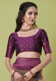 Brown Banarasi Silk Saree With Blouse