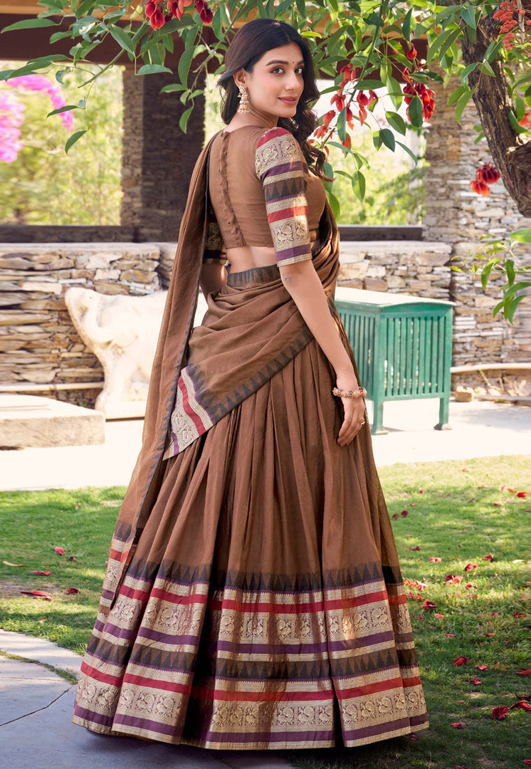 Brown Chanderi Circular Lehenga Choli