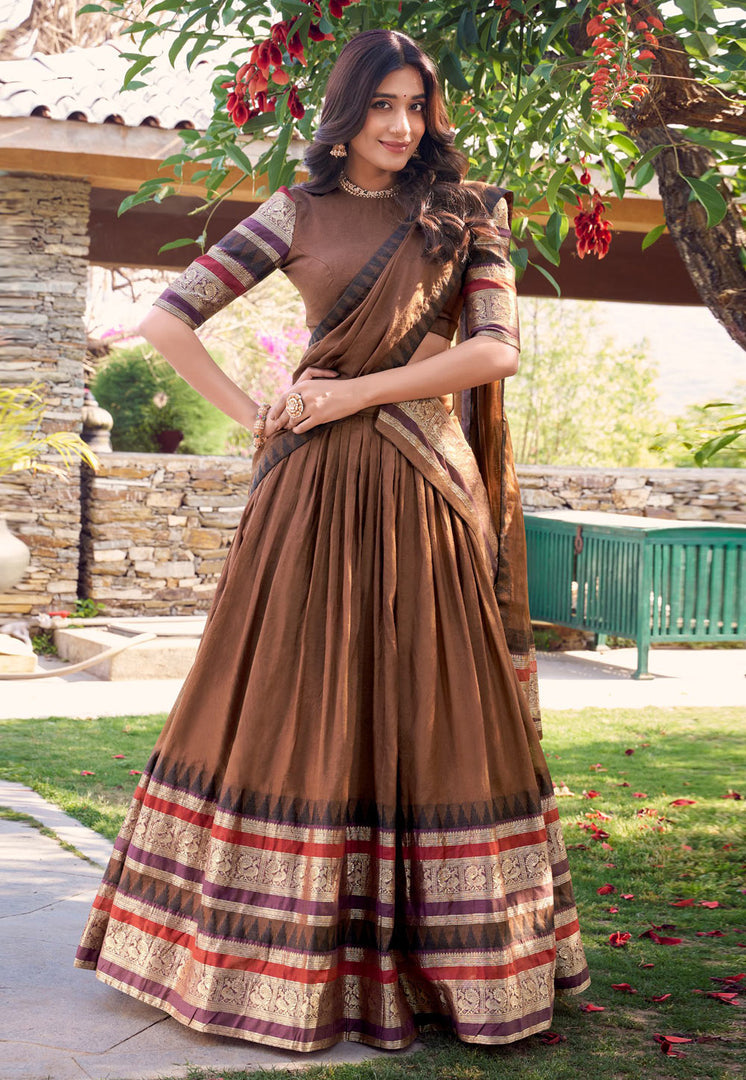 Brown Chanderi Circular Lehenga Choli