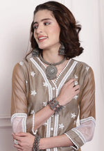 Load image into Gallery viewer, Brown Chanderi Long Kurti

