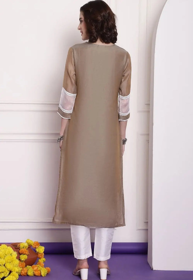 Brown Chanderi Long Kurti