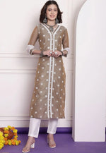 Load image into Gallery viewer, Brown Chanderi Long Kurti
