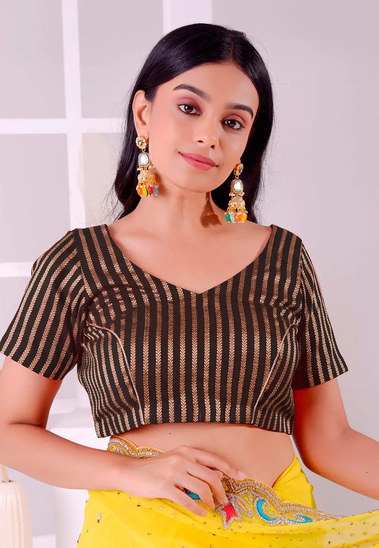 Brown Cotton Jacquard Readymade Blouse