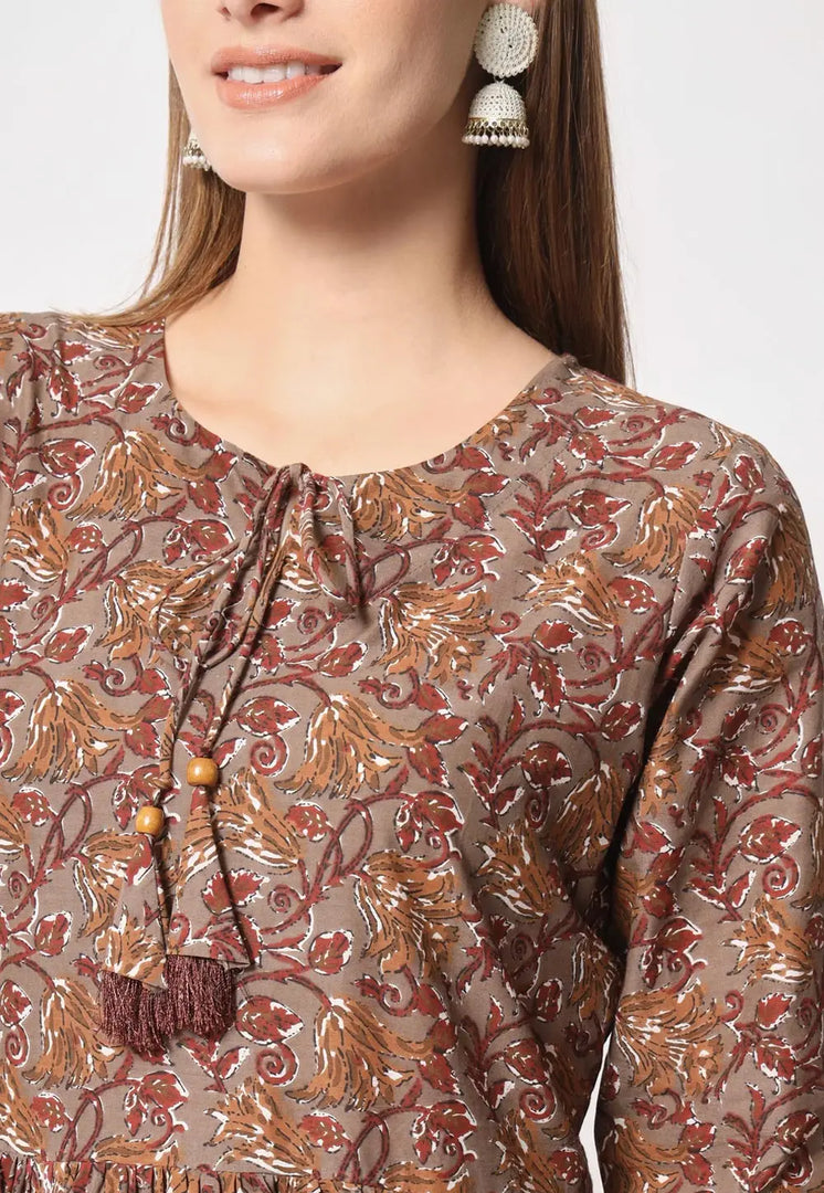 Brown Cotton Kurta Set With Palazzo