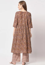 Load image into Gallery viewer, Brown Cotton Kurta Set With Palazzo
