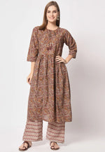 Load image into Gallery viewer, Brown Cotton Kurta Set With Palazzo
