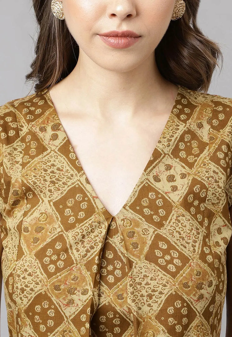 Brown Cotton Kurta Set With Palazzo
