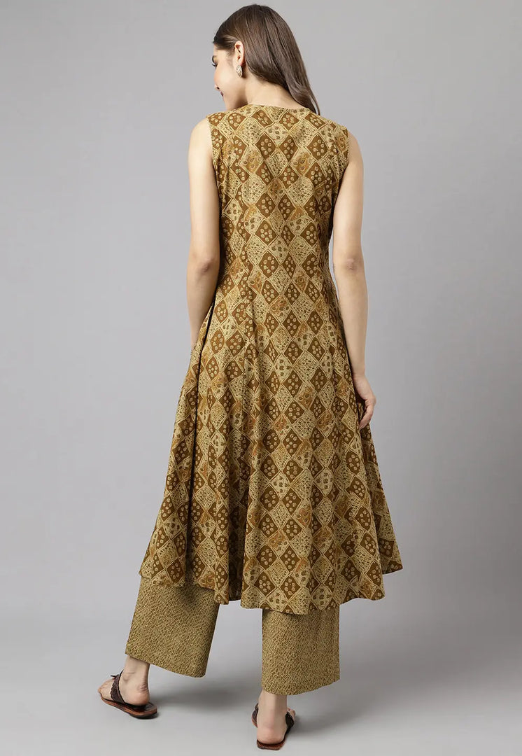 Brown Cotton Kurta Set With Palazzo
