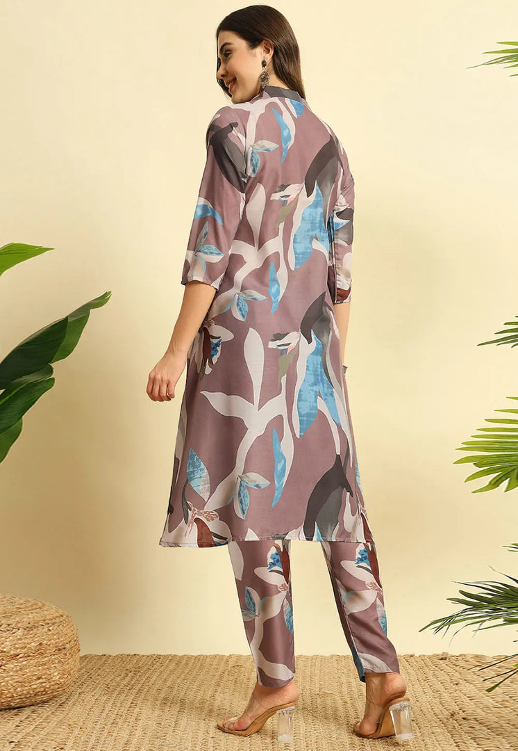 Brown Cotton Kurta Set With Pent