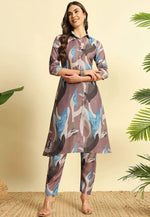 Load image into Gallery viewer, Brown Cotton Kurta Set With Pent
